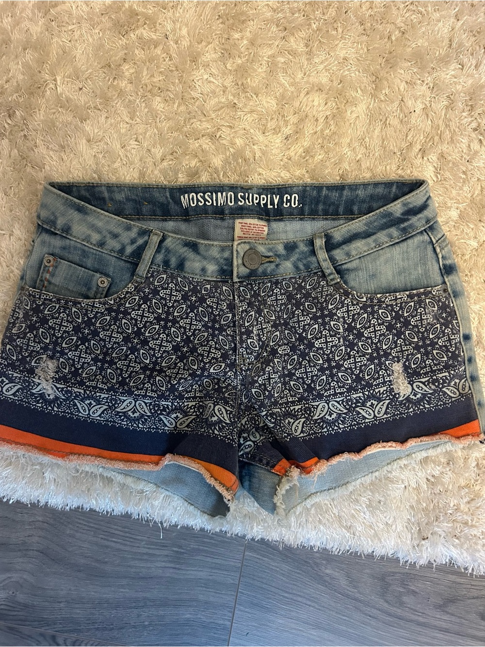 Mossimo Supply Co. Navy Paisley Bandana Denim Shorts with Orange Trim